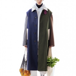 ダルDhal Shetland-Wool sarge Boiled Coat Hooded Shetland Coat Navy