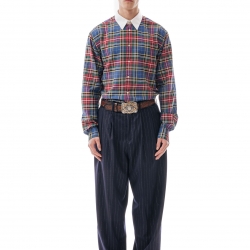 Gessato Double Pence Trousers Navy