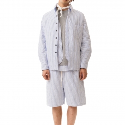 Quilted Popeline Overshirt White-Blue