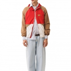 Nylon Color-Block Hooded Jacket Red