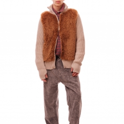 Fur Zip Cardigan Beige