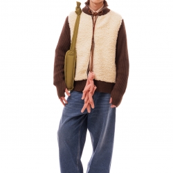 Fur Zip Cardigan Brown