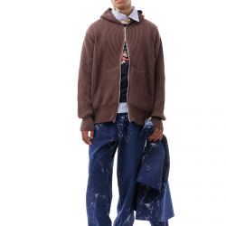 Rib Knit Zip Hoodie Brown