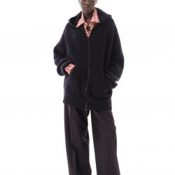 Rib Stitch Zip Hoodie Navy