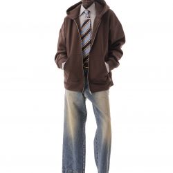 Full Zip Basic Hoodie Brown