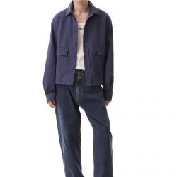 Boxy Seersucker Shirt Navy