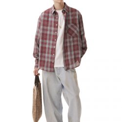 Viscose Check Shirt Burgundy