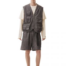 Washed Nylon Multipocket Vest Grey