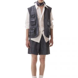 Washed Nylon Multipocket Vest Navy