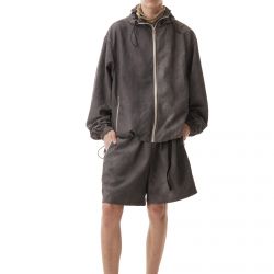 Washed Nylon Hooded Jacket Grey