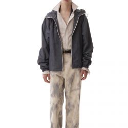 Washed Nylon Hooded Jacket Navy