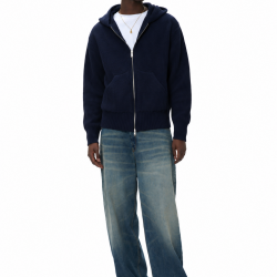 Rib Stitch Zip Hoodie Navy