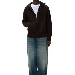 Rib Stitch Zip Hoodie Brown