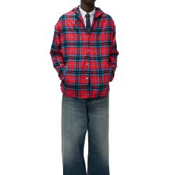 Hooded Check Flannel Shirt Red