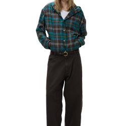 Hooded Check Flannel Shirt Green