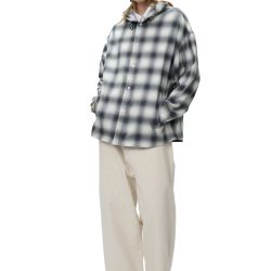 Hooded Check Flannel Shirt White