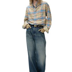 Crop Check Flannel Shirt Beige