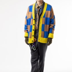 Checkered Cardigan Camel/Blue/Yellow  
